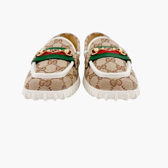 Gucci Interlocking G Horsebit Driving Loafers EU 37 US 7 Beige GG Monogram Flat - Picture 7 of 13